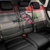 Iraq Flag Texture Back Car Seat Cover with Golden Eagle Emblem and Cracked Earth Background Design - Wonder Print Shop