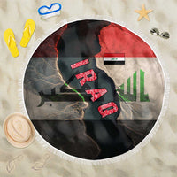 Iraq Flag Texture Beach Blanket with Golden Eagle Emblem and Cracked Earth Background Design - Wonder Print Shop