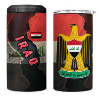 Iraq Flag Texture 4 in 1 Can Cooler Tumbler with Golden Eagle Emblem and Cracked Earth Background Design - Wonder Print Shop