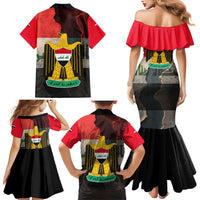 Iraq Flag Texture Family Matching Mermaid Dress and Hawaiian Shirt with Golden Eagle Emblem and Cracked Earth Background Design - Wonder Print Shop