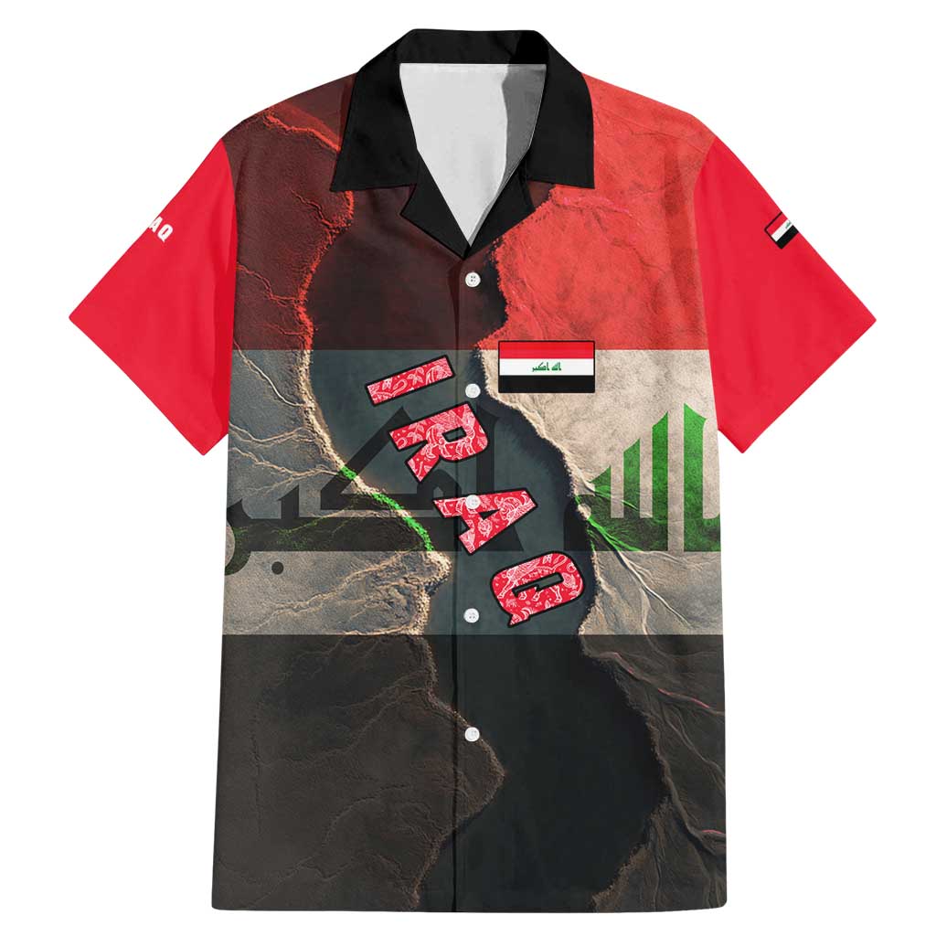 Iraq Flag Texture Family Matching Mermaid Dress and Hawaiian Shirt with Golden Eagle Emblem and Cracked Earth Background Design - Wonder Print Shop