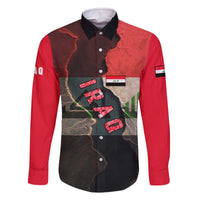 Iraq Flag Texture Family Matching Off The Shoulder Long Sleeve Dress and Hawaiian Shirt with Golden Eagle Emblem and Cracked Earth Background Design - Wonder Print Shop