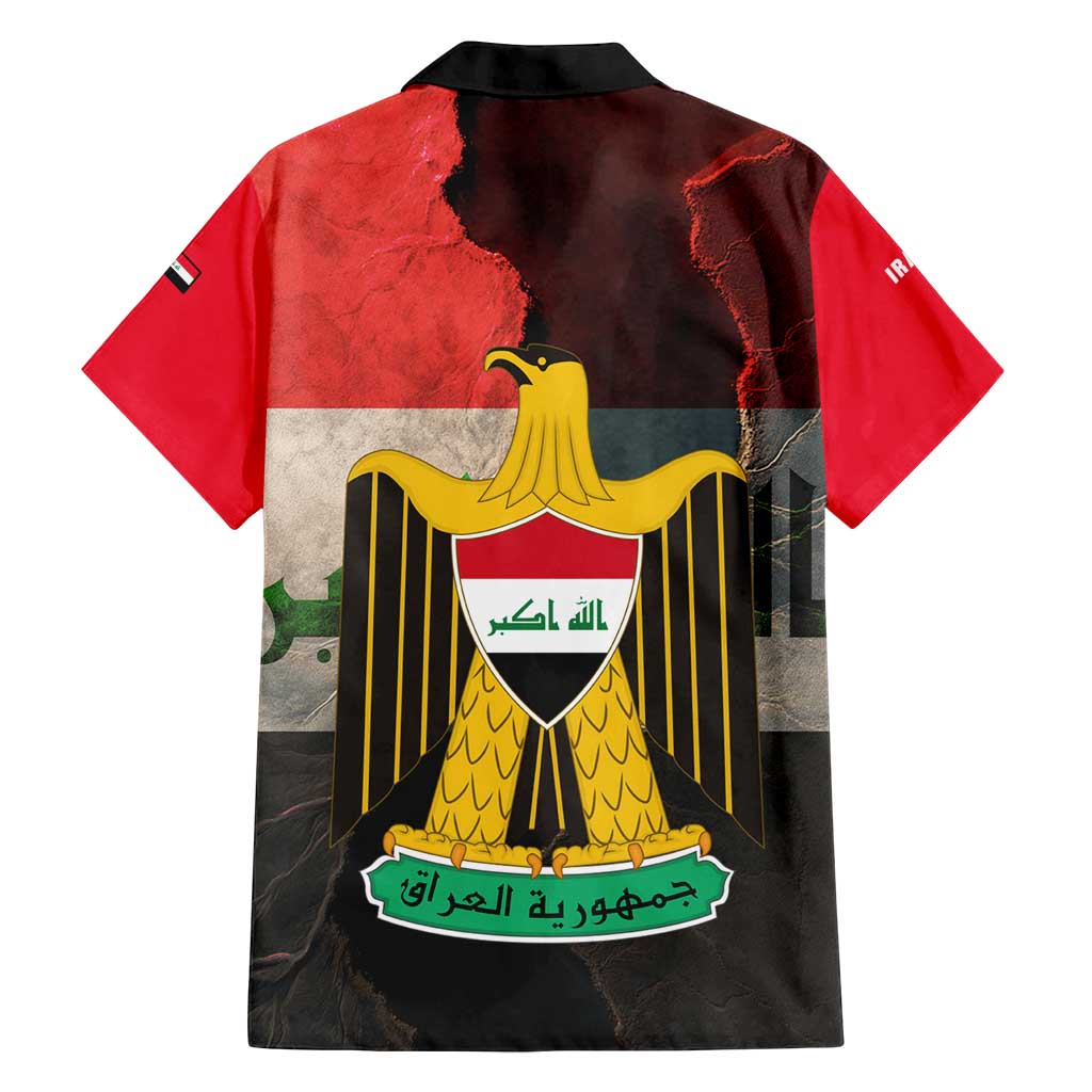 Iraq Flag Texture Family Matching Puletasi and Hawaiian Shirt with Golden Eagle Emblem and Cracked Earth Background Design - Wonder Print Shop
