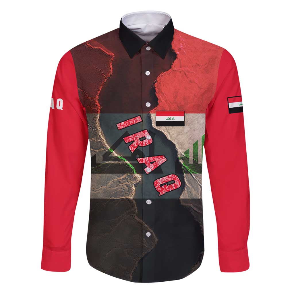 Iraq Flag Texture Family Matching Puletasi and Hawaiian Shirt with Golden Eagle Emblem and Cracked Earth Background Design - Wonder Print Shop