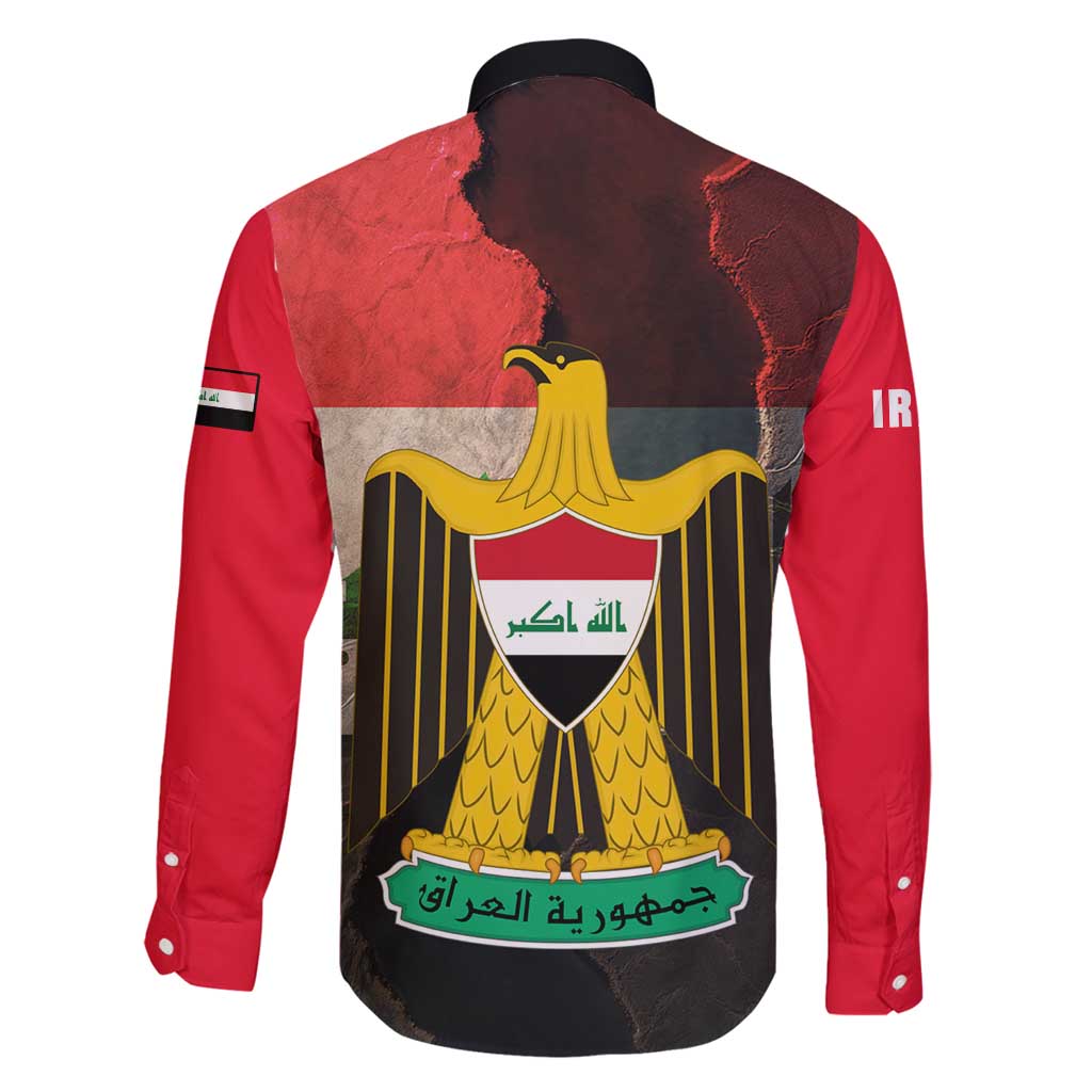 Iraq Flag Texture Family Matching Puletasi and Hawaiian Shirt with Golden Eagle Emblem and Cracked Earth Background Design - Wonder Print Shop