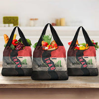 Iraq Flag Texture Grocery Bag with Golden Eagle Emblem and Cracked Earth Background Design - Wonder Print Shop