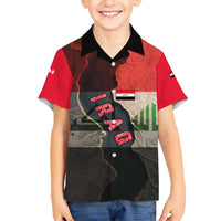Iraq Flag Texture Hawaiian Shirt with Golden Eagle Emblem and Cracked Earth Background Design - Wonder Print Shop