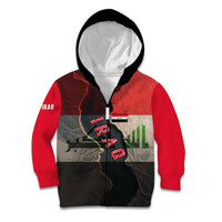 Iraq Flag Texture Kid Hoodie with Golden Eagle Emblem and Cracked Earth Background Design - Wonder Print Shop