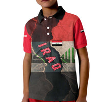 Iraq Flag Texture Kid Polo Shirt with Golden Eagle Emblem and Cracked Earth Background Design - Wonder Print Shop
