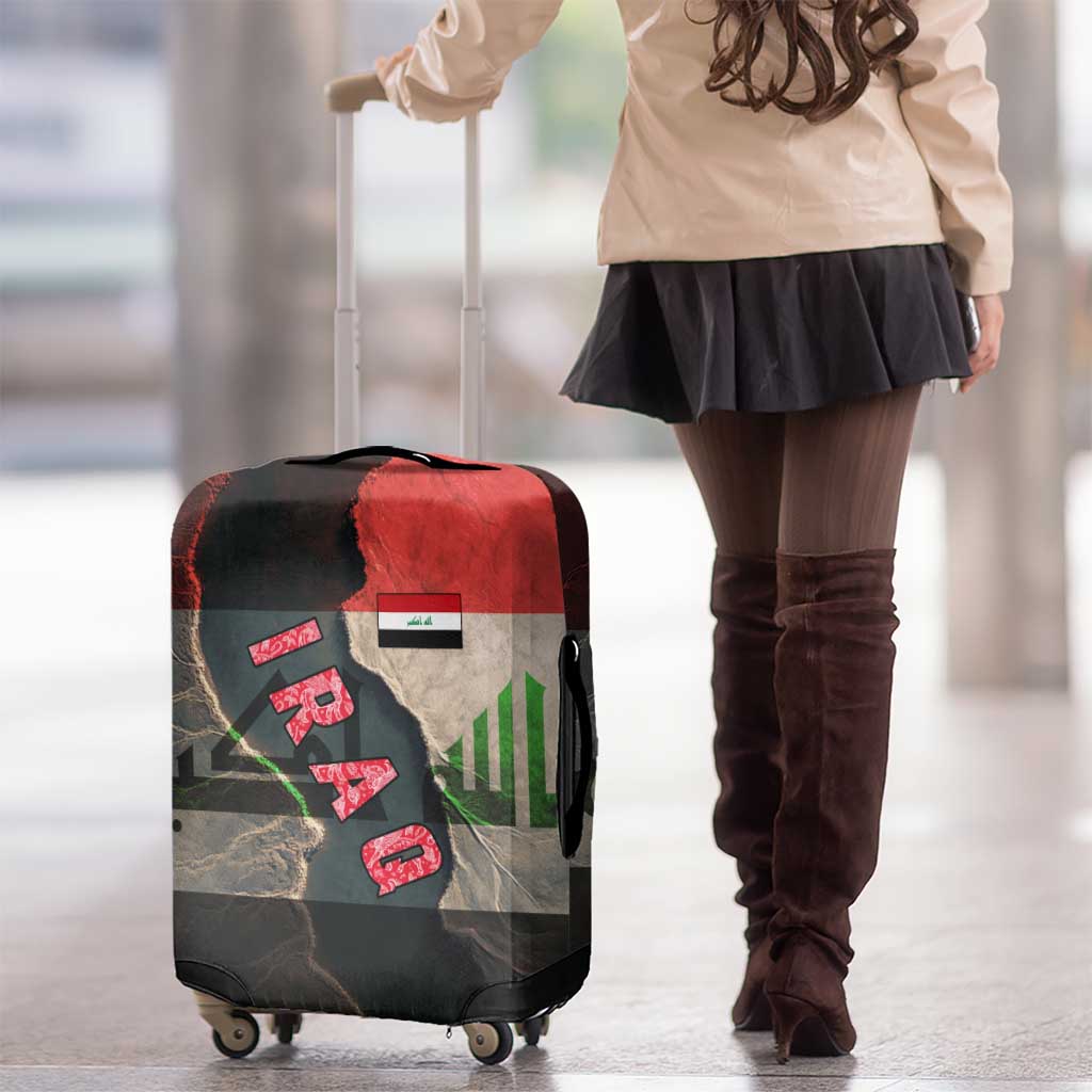 Iraq Flag Texture Luggage Cover with Golden Eagle Emblem and Cracked Earth Background Design - Wonder Print Shop