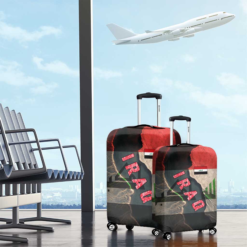 Iraq Flag Texture Luggage Cover with Golden Eagle Emblem and Cracked Earth Background Design - Wonder Print Shop