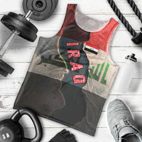 Iraq Flag Texture Men Tank Top with Golden Eagle Emblem and Cracked Earth Background Design - Wonder Print Shop