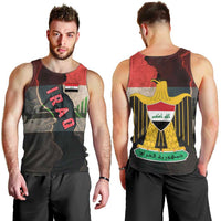 Iraq Flag Texture Men Tank Top with Golden Eagle Emblem and Cracked Earth Background Design - Wonder Print Shop