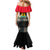 Iraq Flag Texture Mermaid Dress with Golden Eagle Emblem and Cracked Earth Background Design - Wonder Print Shop
