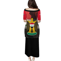 Iraq Flag Texture Puletasi with Golden Eagle Emblem and Cracked Earth Background Design - Wonder Print Shop