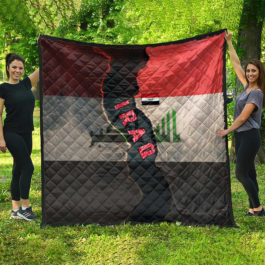 Iraq Flag Texture Quilt with Golden Eagle Emblem and Cracked Earth Background Design - Wonder Print Shop