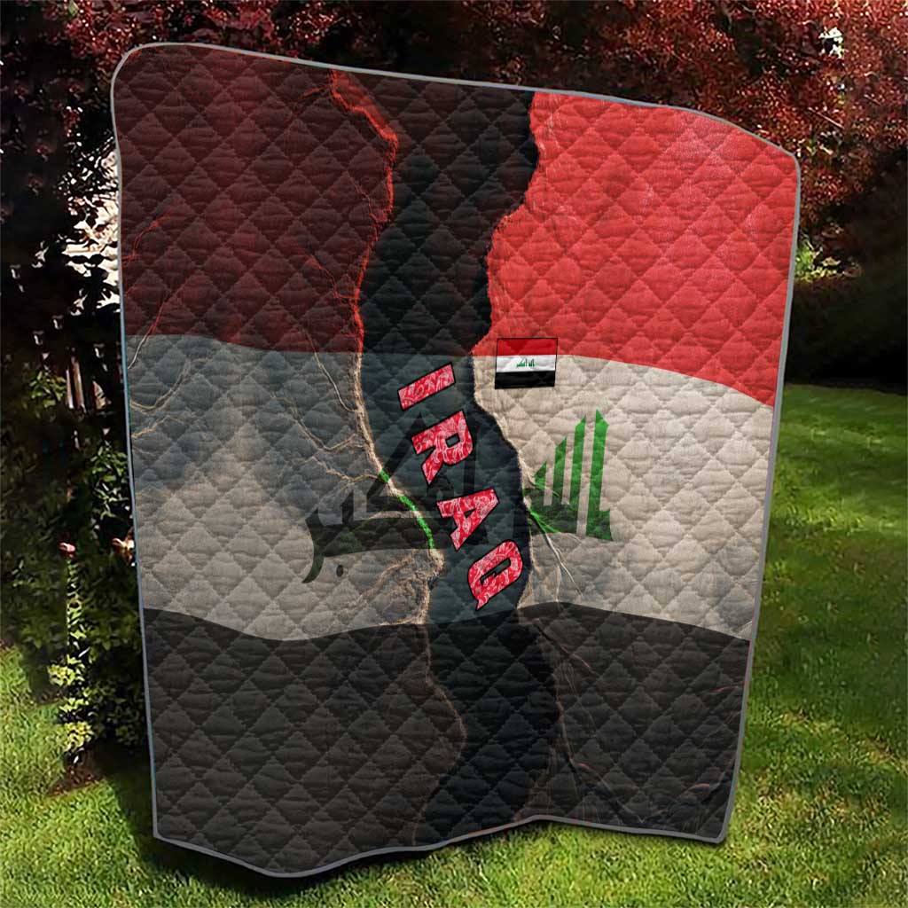 Iraq Flag Texture Quilt with Golden Eagle Emblem and Cracked Earth Background Design - Wonder Print Shop