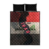 Iraq Flag Texture Quilt Bed Set with Golden Eagle Emblem and Cracked Earth Background Design - Wonder Print Shop