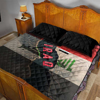 Iraq Flag Texture Quilt Bed Set with Golden Eagle Emblem and Cracked Earth Background Design - Wonder Print Shop