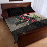 Iraq Flag Texture Quilt Bed Set with Golden Eagle Emblem and Cracked Earth Background Design - Wonder Print Shop