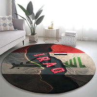 Iraq Flag Texture Round Carpet with Golden Eagle Emblem and Cracked Earth Background Design - Wonder Print Shop