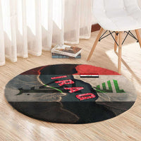Iraq Flag Texture Round Carpet with Golden Eagle Emblem and Cracked Earth Background Design - Wonder Print Shop