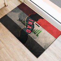 Iraq Flag Texture Rubber Doormat with Golden Eagle Emblem and Cracked Earth Background Design - Wonder Print Shop