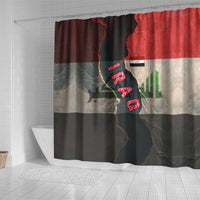 Iraq Flag Texture Shower Curtain with Golden Eagle Emblem and Cracked Earth Background Design - Wonder Print Shop