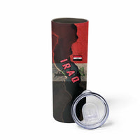 Iraq Flag Texture Skinny Tumbler with Golden Eagle Emblem and Cracked Earth Background Design - Wonder Print Shop