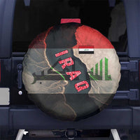 Iraq Flag Texture Spare Tire Cover with Golden Eagle Emblem and Cracked Earth Background Design - Wonder Print Shop