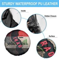 Iraq Flag Texture Spare Tire Cover with Golden Eagle Emblem and Cracked Earth Background Design - Wonder Print Shop