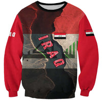 Iraq Flag Texture Sweatshirt with Golden Eagle Emblem and Cracked Earth Background Design - Wonder Print Shop