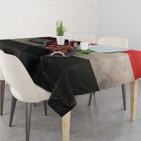 Iraq Flag Texture Tablecloth with Golden Eagle Emblem and Cracked Earth Background Design - Wonder Print Shop