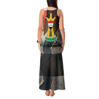 Iraq Flag Texture Tank Maxi Dress with Golden Eagle Emblem and Cracked Earth Background Design - Wonder Print Shop