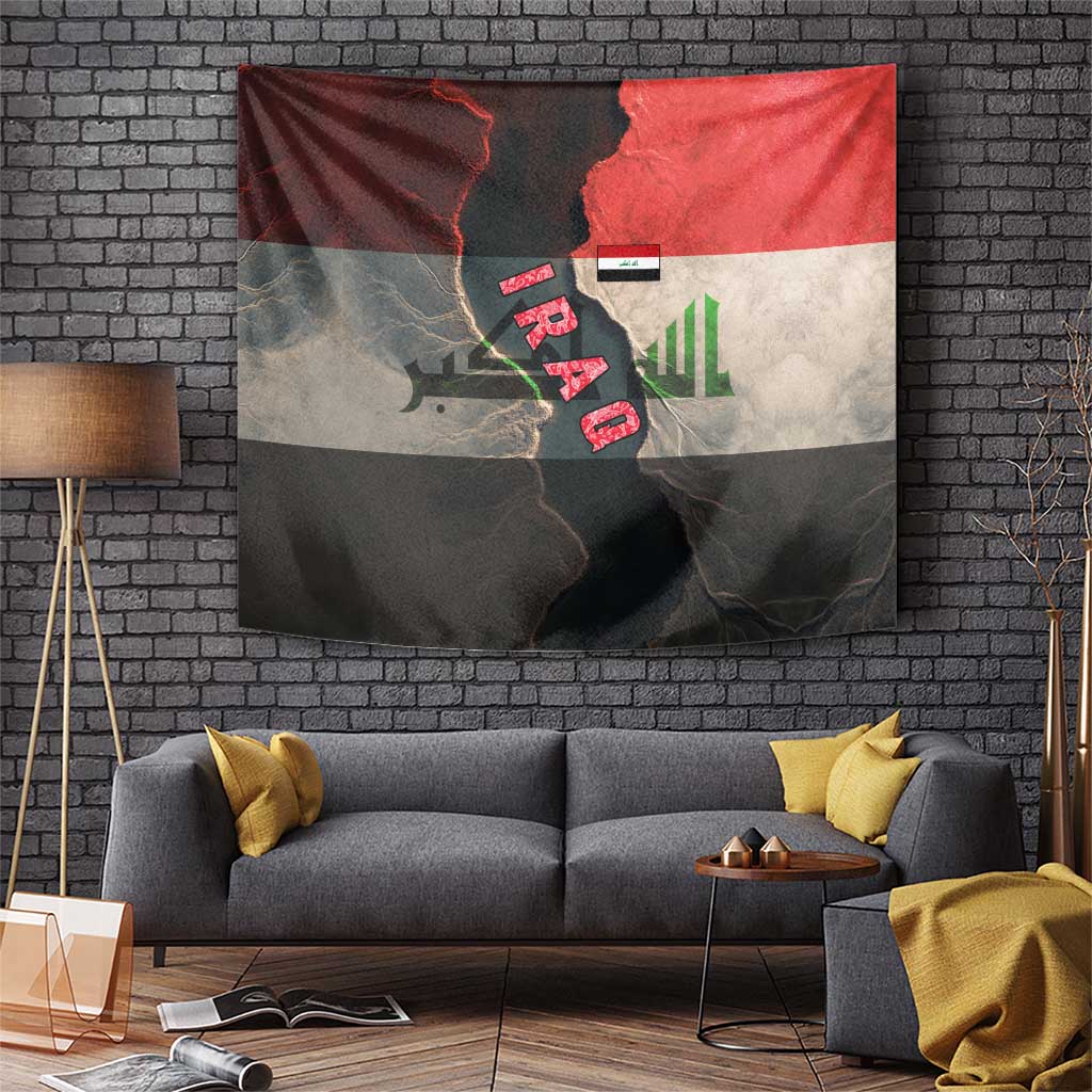 Iraq Flag Texture Tapestry with Golden Eagle Emblem and Cracked Earth Background Design - Wonder Print Shop