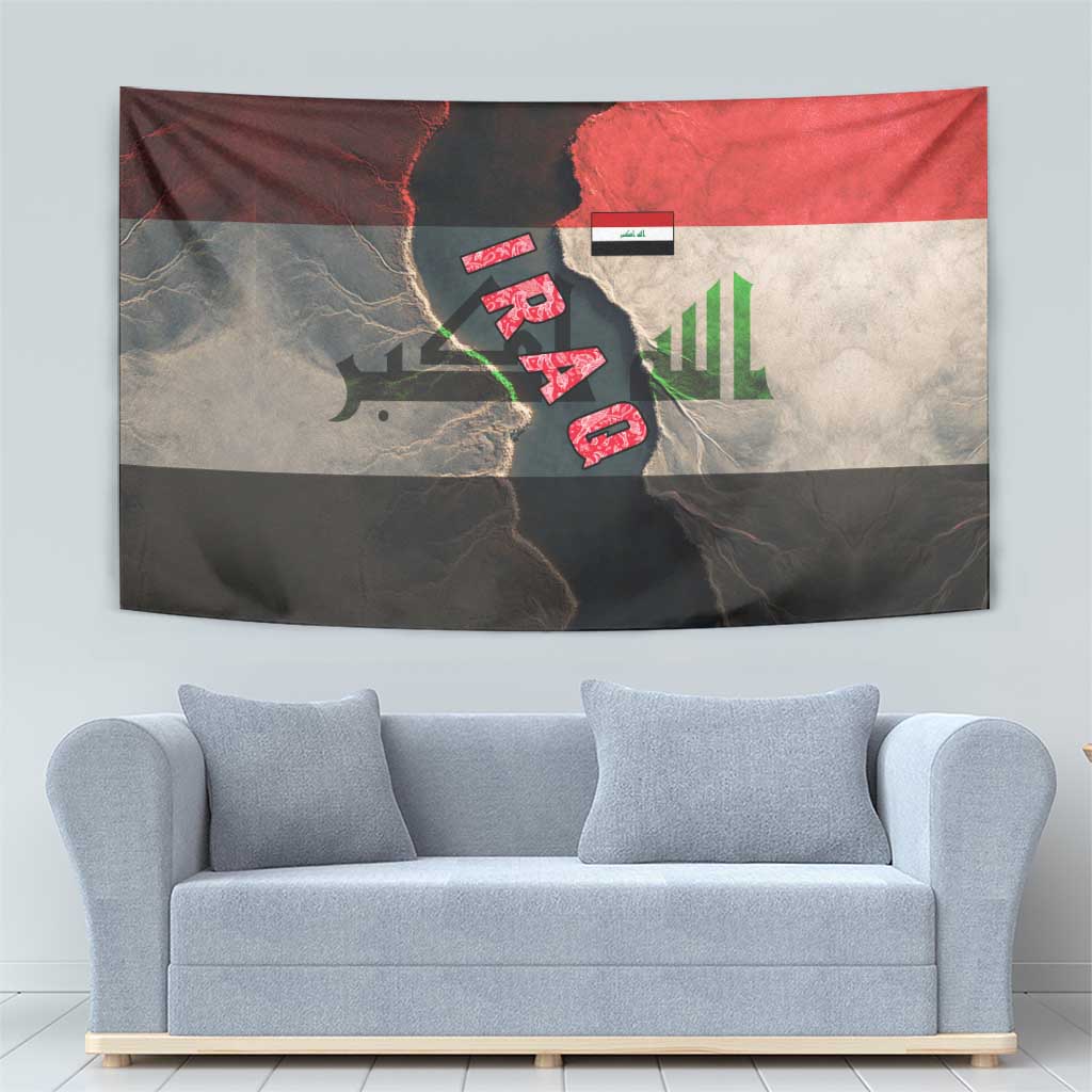 Iraq Flag Texture Tapestry with Golden Eagle Emblem and Cracked Earth Background Design - Wonder Print Shop