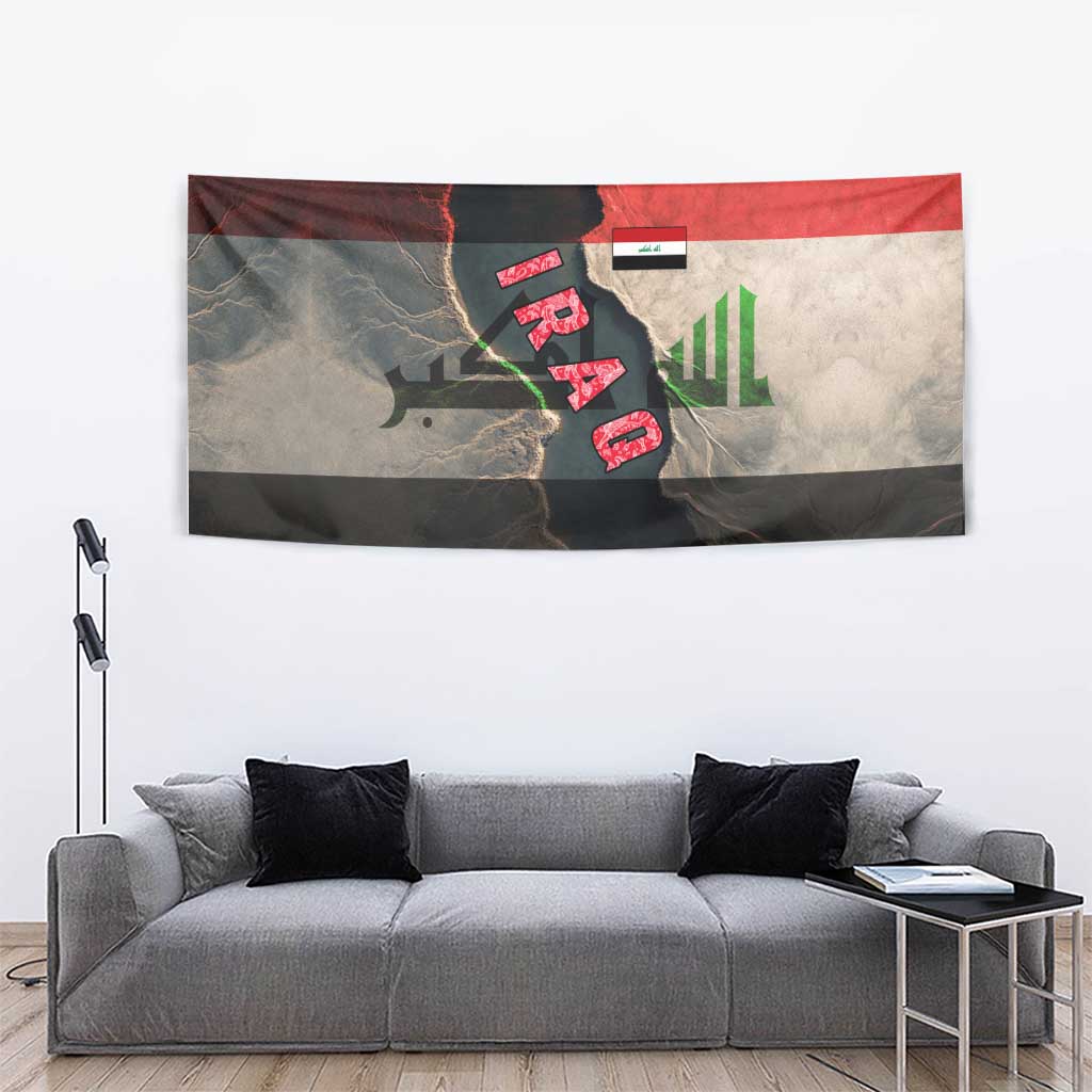Iraq Flag Texture Tapestry with Golden Eagle Emblem and Cracked Earth Background Design - Wonder Print Shop