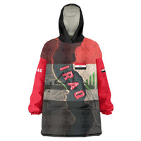Iraq Flag Texture Wearable Blanket Hoodie with Golden Eagle Emblem and Cracked Earth Background Design - Wonder Print Shop