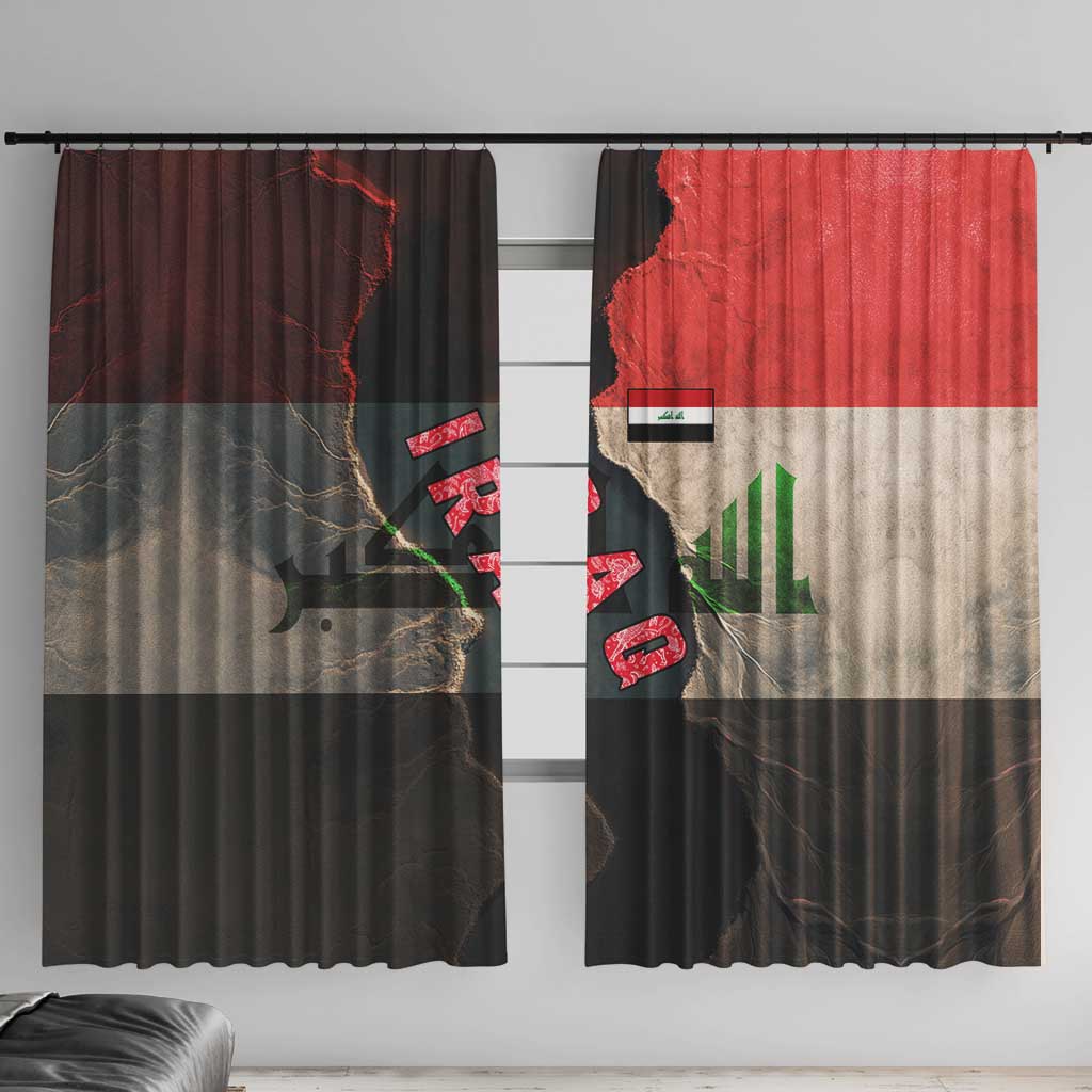 Iraq Flag Texture Window Curtain with Golden Eagle Emblem and Cracked Earth Background Design - Wonder Print Shop
