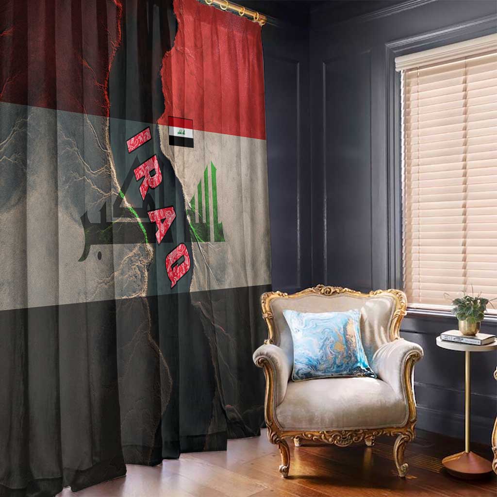 Iraq Flag Texture Window Curtain with Golden Eagle Emblem and Cracked Earth Background Design - Wonder Print Shop