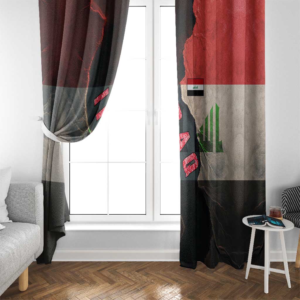 Iraq Flag Texture Window Curtain with Golden Eagle Emblem and Cracked Earth Background Design - Wonder Print Shop
