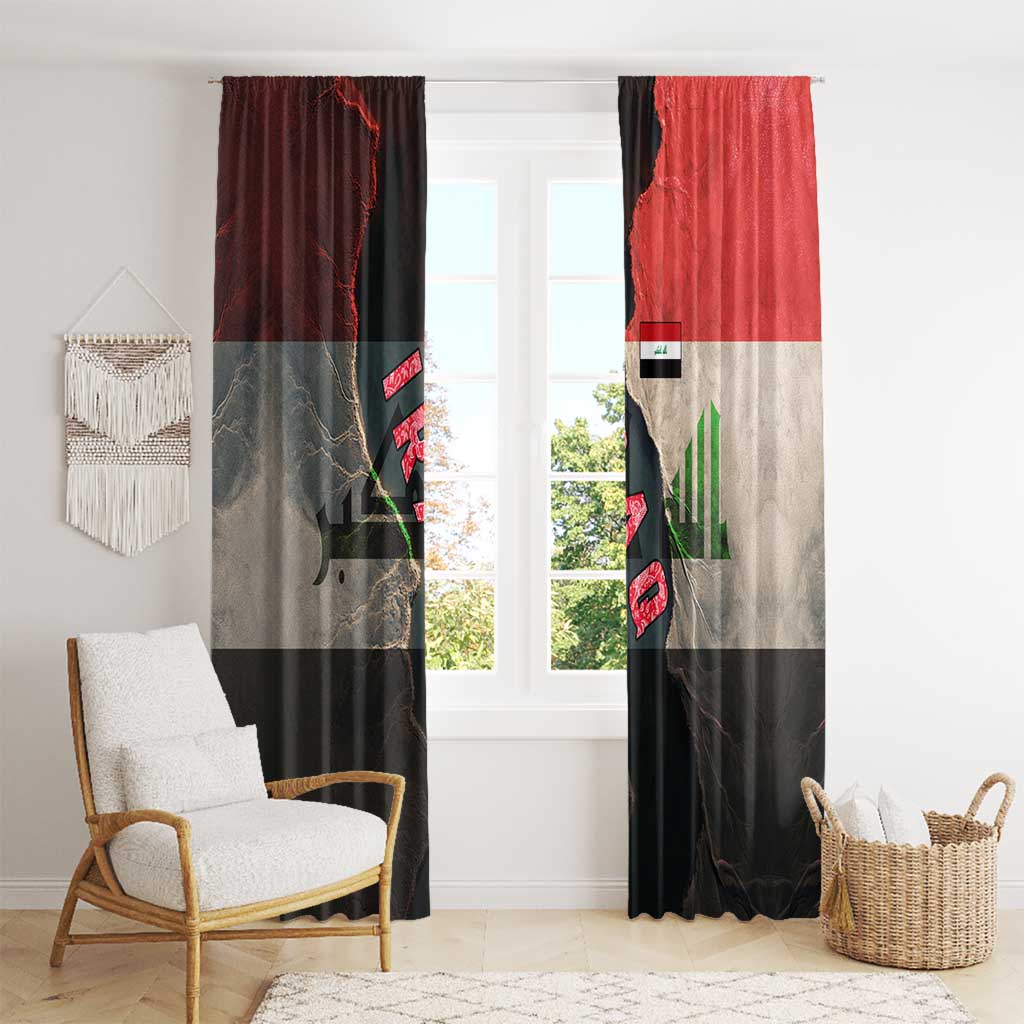 Iraq Flag Texture Window Curtain with Golden Eagle Emblem and Cracked Earth Background Design - Wonder Print Shop