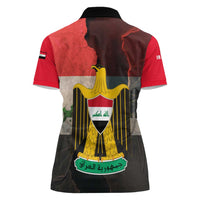 Iraq Flag Texture Women Polo Shirt with Golden Eagle Emblem and Cracked Earth Background Design - Wonder Print Shop