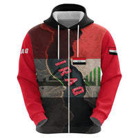 Iraq Flag Texture Zip Hoodie with Golden Eagle Emblem and Cracked Earth Background Design - Wonder Print Shop