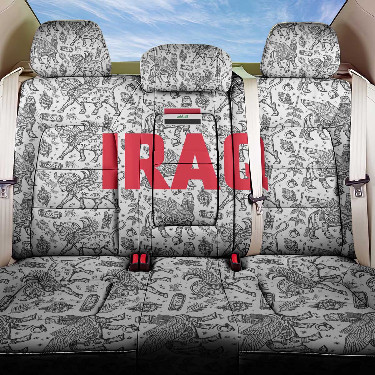 Iraq Ancient Mesopotamian Lamassu Back Car Seat Cover with Mythical Motif Design - Wonder Print Shop