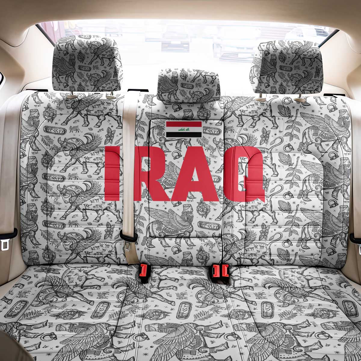 Iraq Ancient Mesopotamian Lamassu Back Car Seat Cover with Mythical Motif Design - Wonder Print Shop