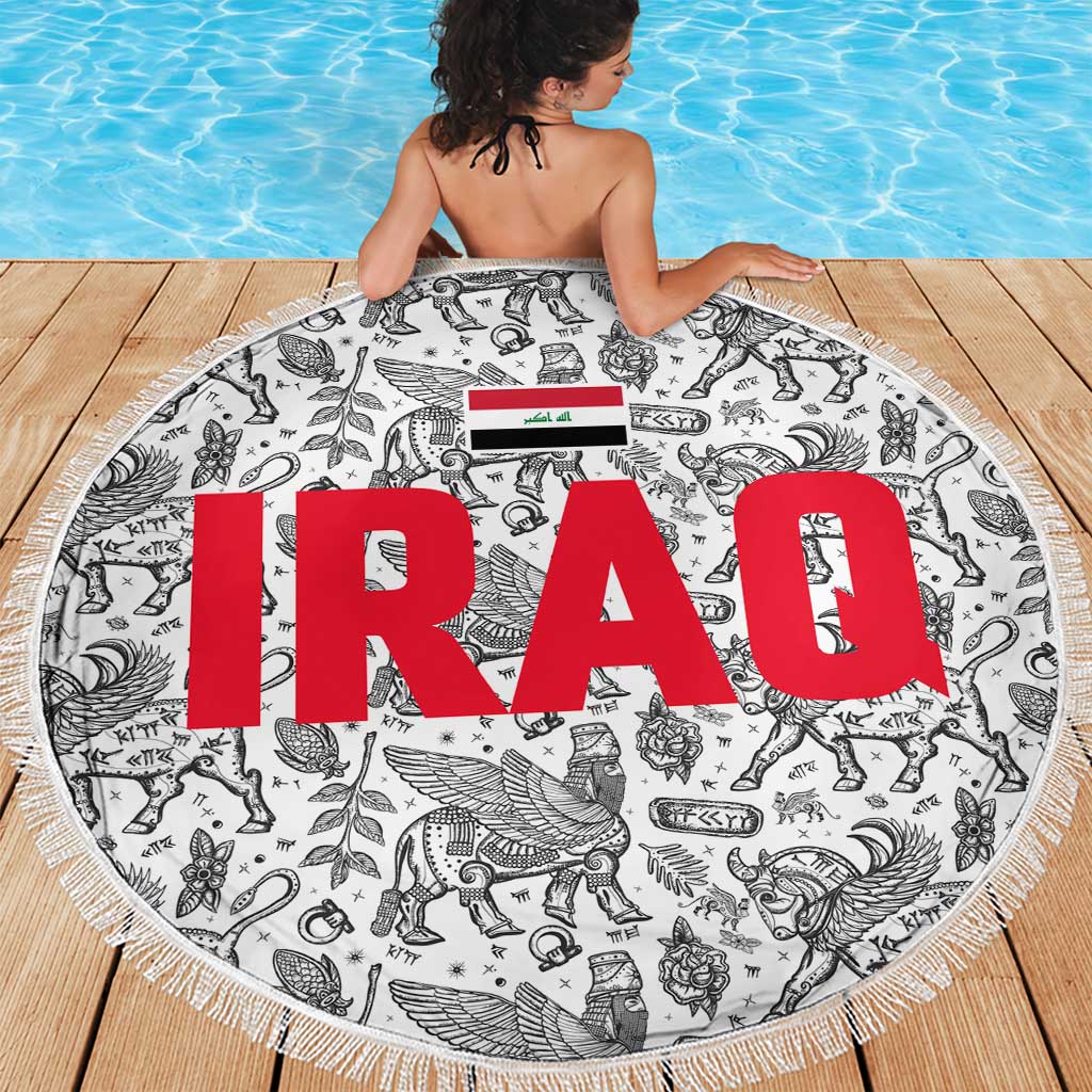 Iraq Ancient Mesopotamian Lamassu Beach Blanket with Mythical Motif Design - Wonder Print Shop