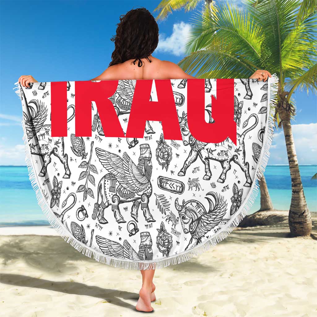 Iraq Ancient Mesopotamian Lamassu Beach Blanket with Mythical Motif Design - Wonder Print Shop