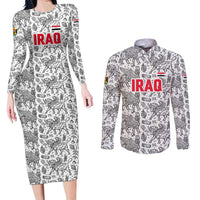 Iraq Ancient Mesopotamian Lamassu Couples Matching Long Sleeve Bodycon Dress and Long Sleeve Button Shirt with Mythical Motif Design - Wonder Print Shop