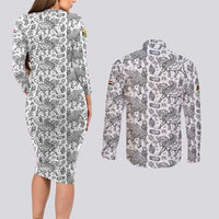 Iraq Ancient Mesopotamian Lamassu Couples Matching Long Sleeve Bodycon Dress and Long Sleeve Button Shirt with Mythical Motif Design - Wonder Print Shop